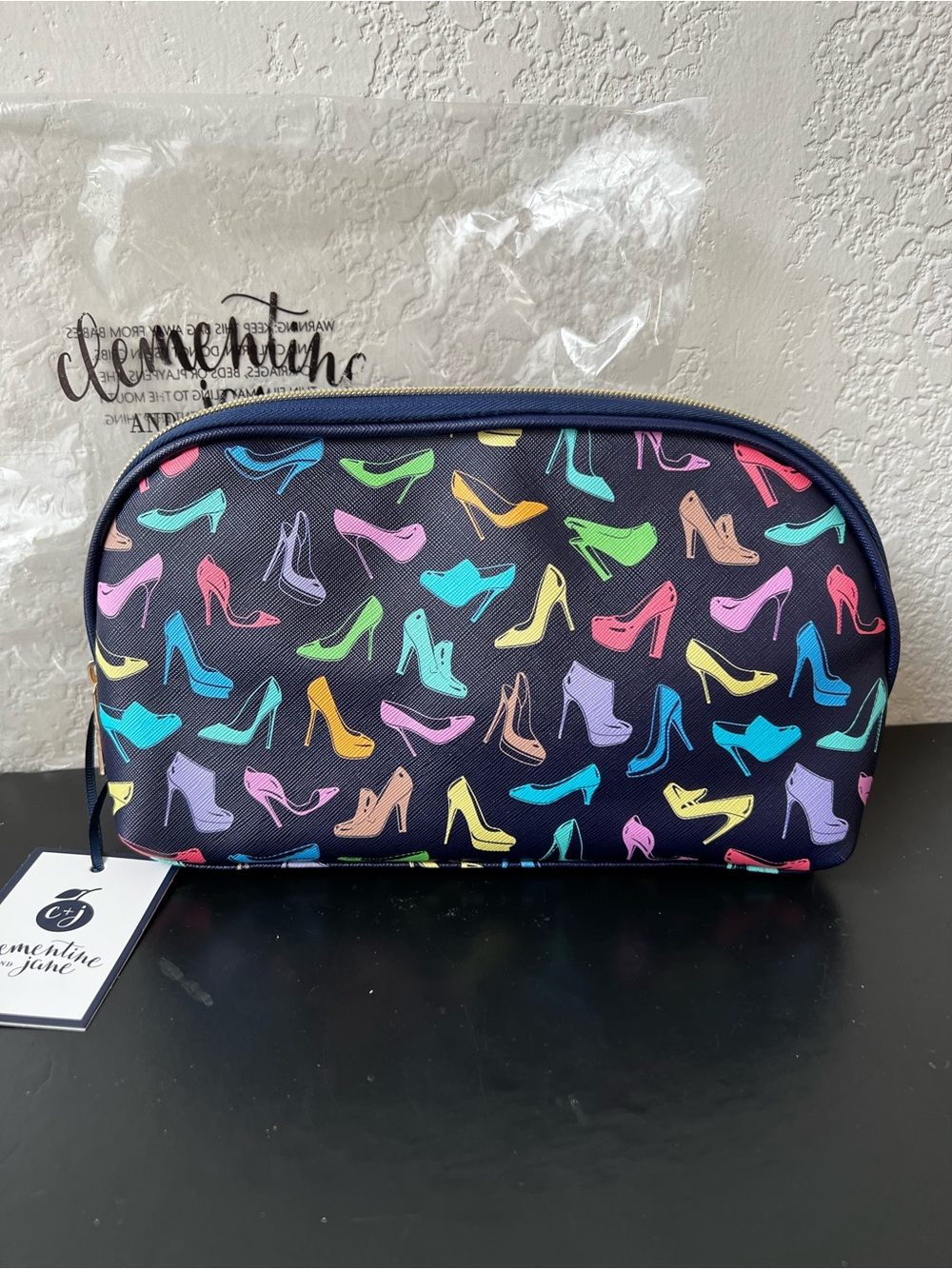 NWT Clementine & Jane Multicolored Heels Print Cosmetic Bag